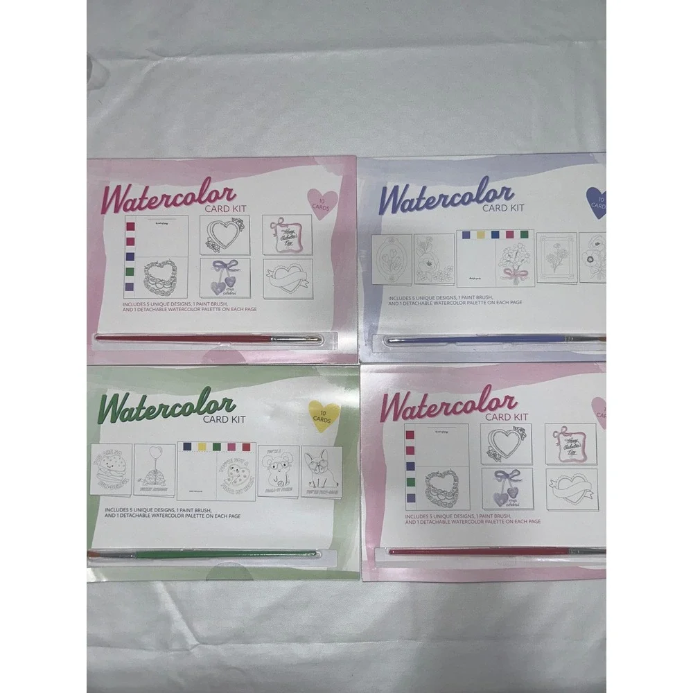 Watercolor Card Kit Bundle 4 Sets DIY Greeting Cards with Paint Brush 10 Count‎